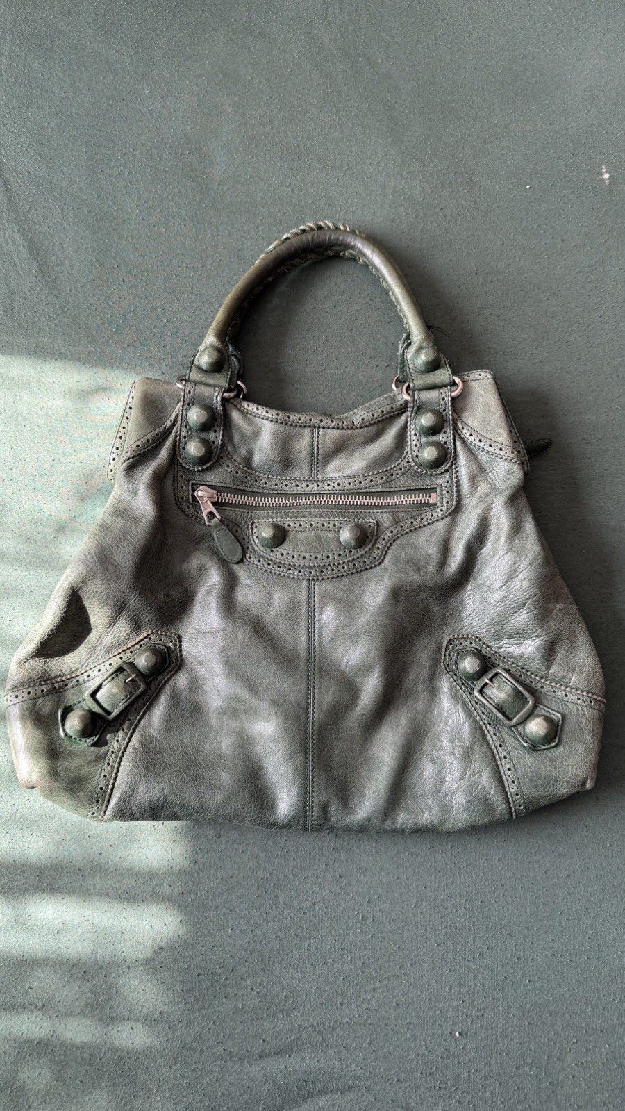 Dark Green Balenciaga City Motocross Giant 21 Breif Bag