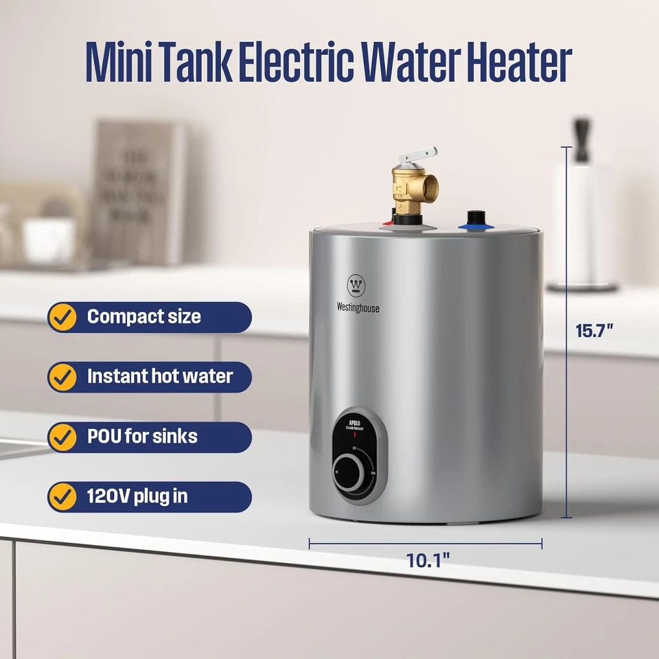 Westinghouse Mini Tanque Calentador de Agua Eléctrico 120V Bajo Fregadero Calentador de Agua Foto 2 de 4