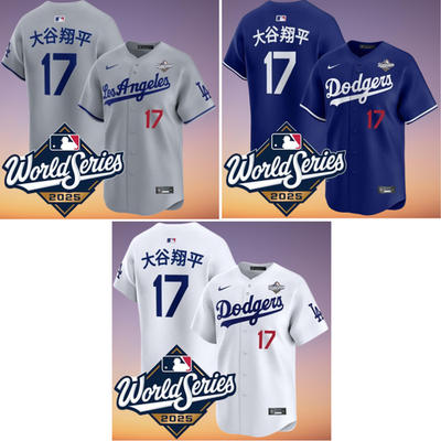 Men's Dodgers #17 Shohei Ohtani Kanji 2025 World Series Jersey All