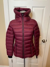 Soia  Kyo Maroon Nylon Hooded Down Zip-Up Jacket, Size XS