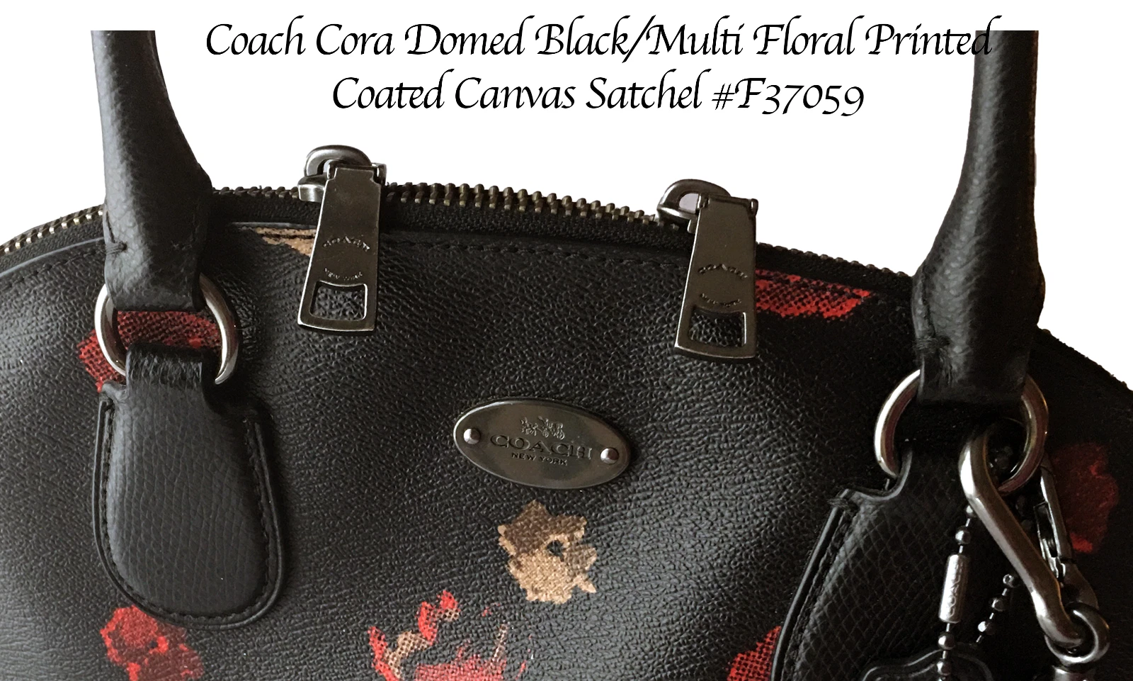 Borsa Coach Cora. U Ottime condizioni. Tela nera multi stampa floreale