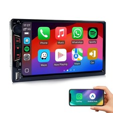 Pantalla Táctil 7" Doble Din Estéreo con Carplay Inalámbrico y Android Auto, BT, Sub Out