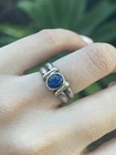 Vintage 80s 14ct Yellow Gold & Sterling Silver Lapis Ring