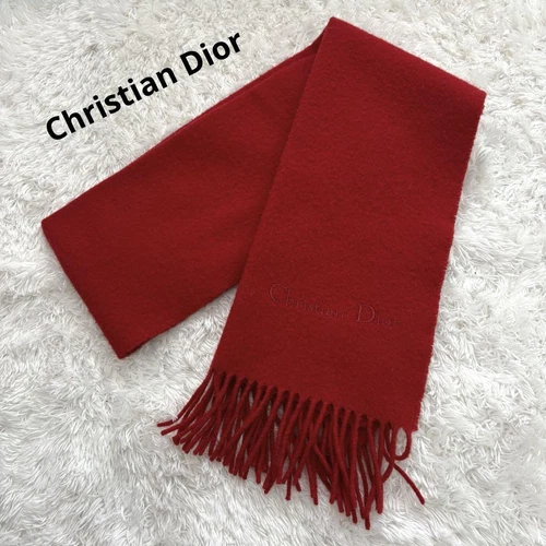 Authentique foulard Christian Dior rouge en laine 143 x 30,5 cm hiver saison décontracté