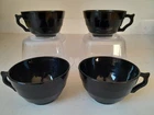 Rare Vintage 1930s 4 Piece Art Art Deco Black Depression Glass Tea Cups EUC