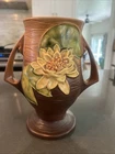 Vintage Roseville Art Pottery Water Lily Double Handled Vase Read Description
