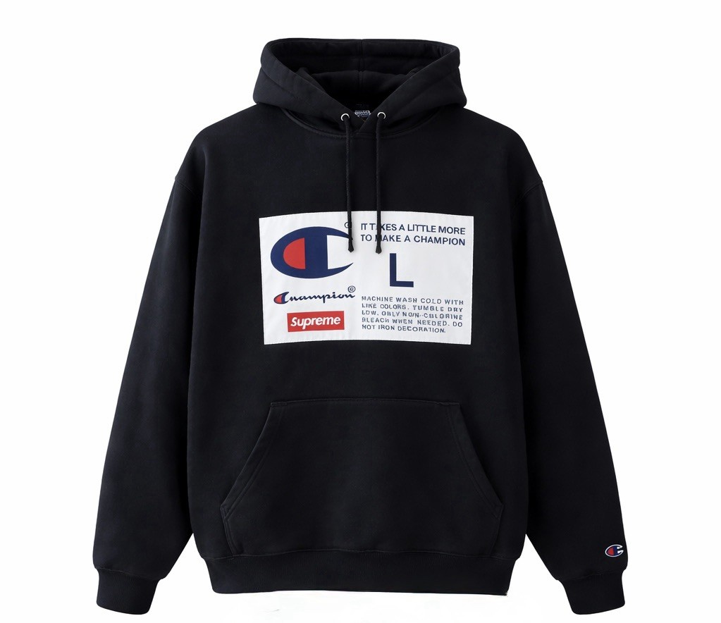 Supreme Champion Label Hoodie Black Large Reverse Weave Box Logo Sweatshirt