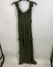 NWT Express Olive Green Ruffled Shirred Top Sleeveless Maxi Dress XS