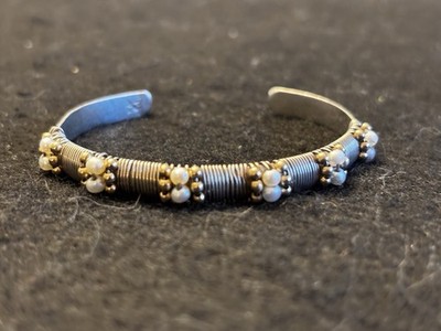 VTG MARY MORGAN NATIVE AMERICAN NAVAJO 925 12K GF GEN PEARL CUFF BRACELET *15.4g