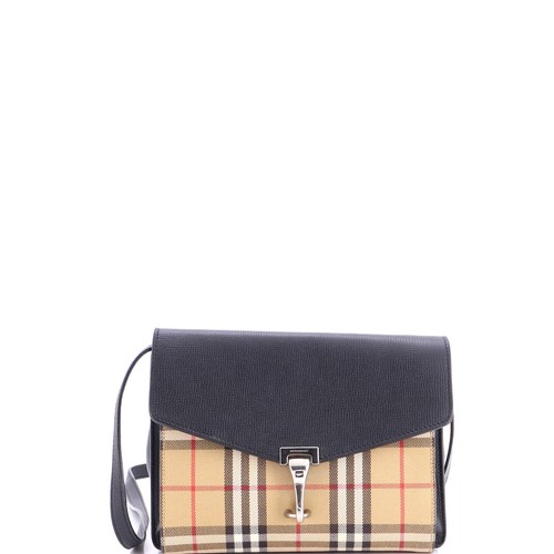 Burberry Macken Crossbody Bag Leather and Vintage Check Canvas Small