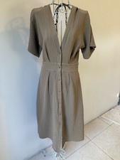 Bird & Knoll Cotton Gauze Midi Dress Taupe Open Back Tie Waist Size S
