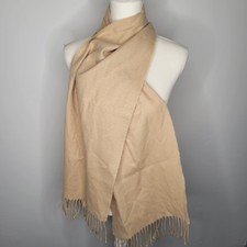 100 Cashmere Scarf Made in England Basic Beige Solid Fringe 64x12 Quiet Luxury