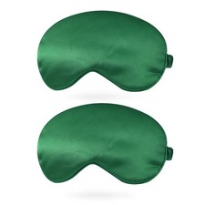2Pcs Silk Sleep Mask Soft Satin Eye Mask with Elastic Straps Dark Green