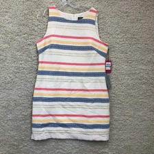 NEW Vince Camuto Dress 16 Womens White Jacquard Striped Mini Sheath Zip Back