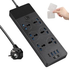 European Power Strip Universal Power Strip with 6 AC Outlets and 4 USB Ports