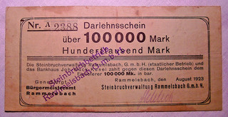199) Rammelsbach Steinbruchverwaltung ★★★ 100000 Mark Aug. 1923 ★★★
