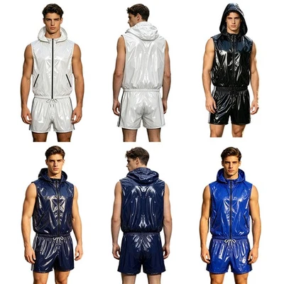 Herren Trainingsanzug Poolparty Weste Und Shorts Ausbildung Mit Kapuze Rave - Bild 1 von 4