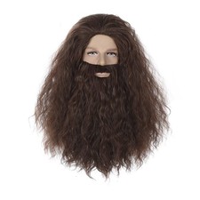 Qacf Long Curly Mens Wizard Mustache Wig - Dark Brown