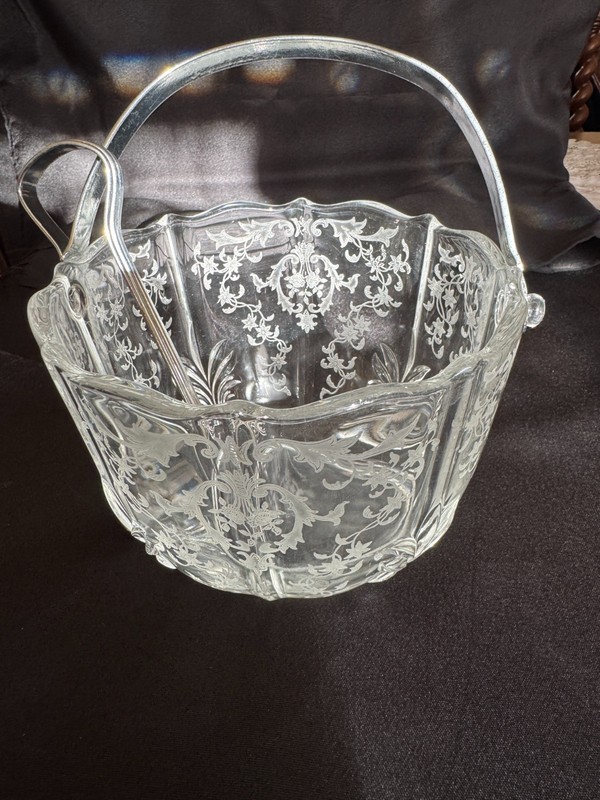 EAPG Fostoria Etched Ice Bucket w/ Tongs