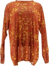 LOGO Layers Lori Goldstein Printed Sheer Mesh Mock Neck Top Russet M NWOT (1112)