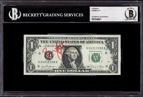 **RARE** Ronnie Lott Signed $1 One US Dollar Bill Encapsulated Beckett BAS