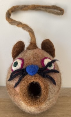 Hand made Felt Cat Head Cat Bird House Felted Wool Ears Cute