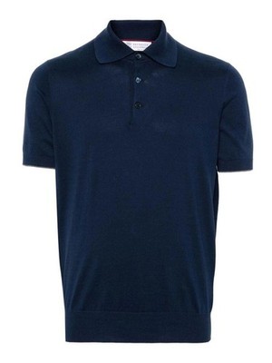 BRUNELLO CUCINELLI MEN'S PRUSSIAN BLUE KNIT POLO SWEATER MSRP $990