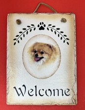 Hand Painted Slate Pomeranian Dog Welcome Sign Plaque