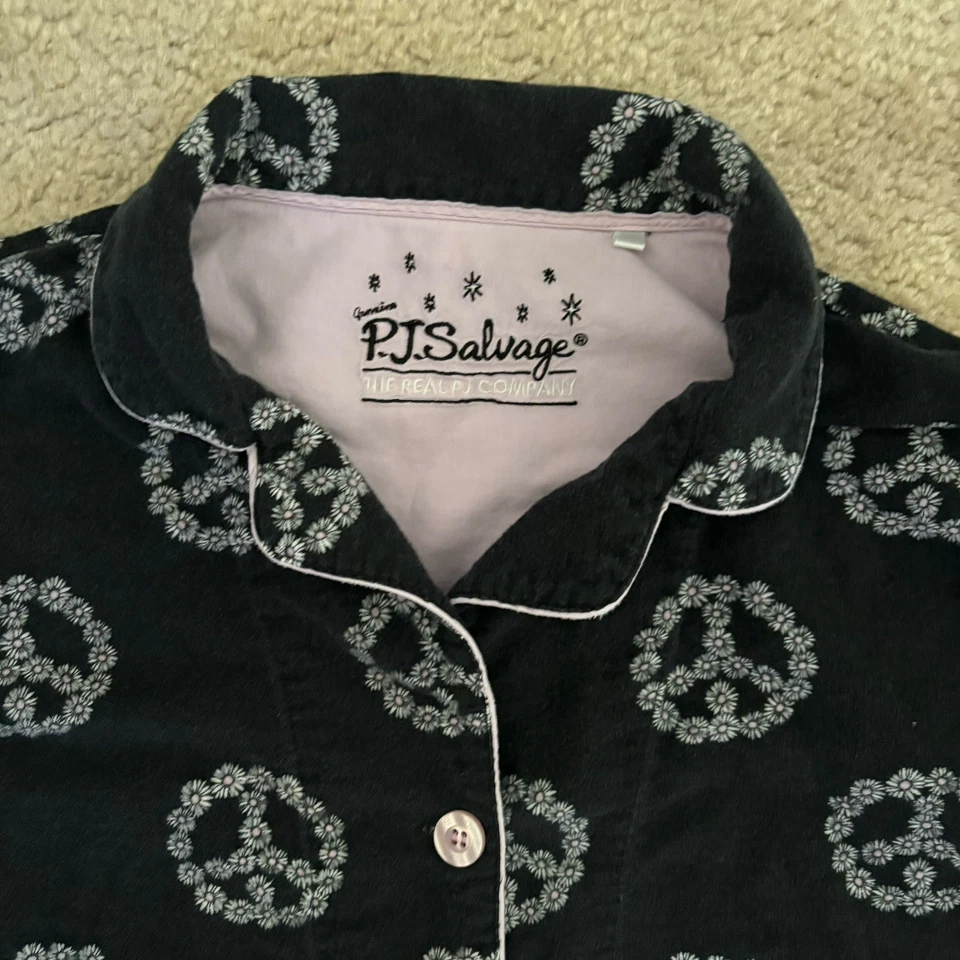 Jammies de franela PJ Salvage negro/blanco/rosa “Daisies & Peace” talla grande Foto 3 de 4