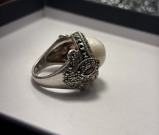 Vintage 925 Sterling Silver Marcasite Pearl Rings Set Size 7