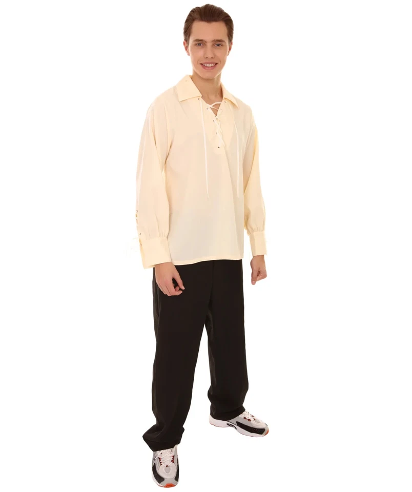 Disfraz Camisa Pirata Para Hombre Adulto Color Beige HPO Talla S M L XL - Imagen 3 de 4