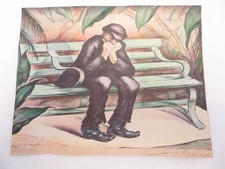 Antique Vintage Original Drawing by Signed Saul Rabino "Refugee"
