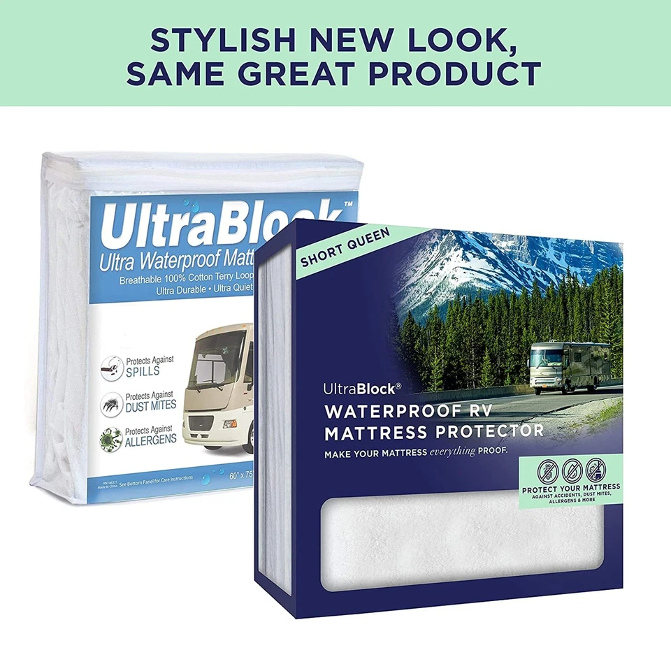 Protector de colchón impermeable UtraBlock RV Short Queen - Algodón suave premium... Foto 2 de 4