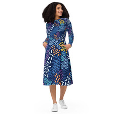Women's Electric Grove Long-Sleeve Midi Dress - Colorful Patterned Fit Flare