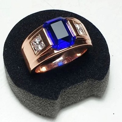 Men's 3Ct Emerald Blue Lab Created Solitaire Wedding Ring 14K Rose Gold Plated