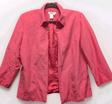 Coldwater Creek Silk Linen Jacket Womens M Pink 3/4 Sleeve Open Blazer Lined