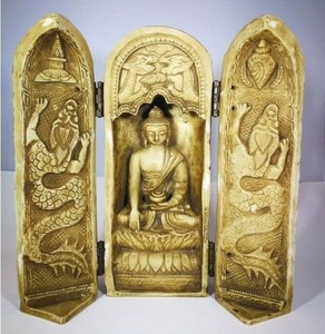 Antique Chinese Wooden Boxwood Hand Carved Guanyin Dragon Sculpture Statue 9"