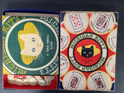 Vtg 1939 Transogram Michigan Kitty Rummy Card Game Table Cover Tripoley Spades - Picture 12 of 14