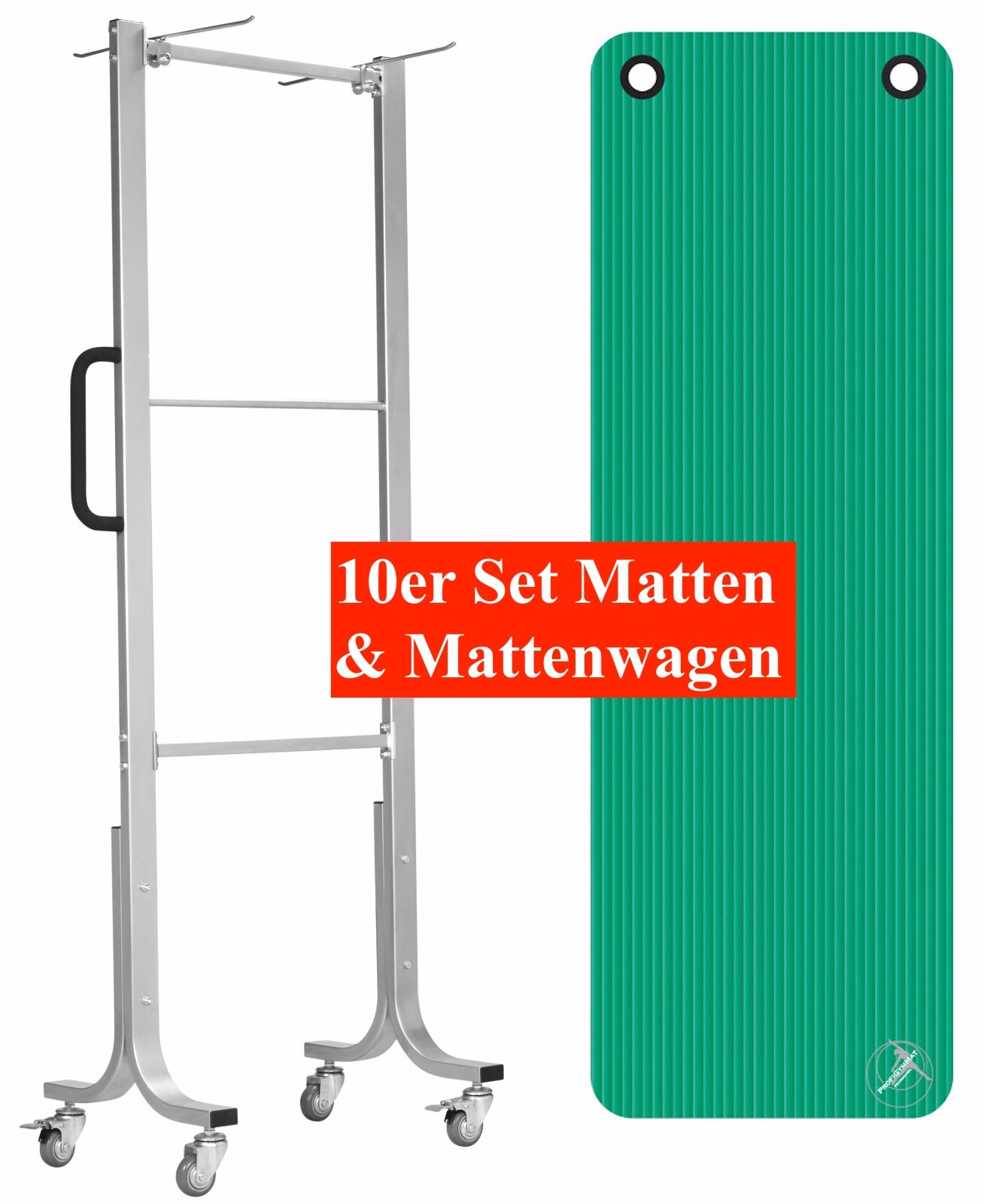 Fitness 10x Professionelle Gymnastikmatten 180x60cm (Stärke 1,5cm) + Mattenwagen