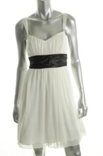 TRIXXI ~ White Sheer Black Satin Tie Back Fit & Flare Party Dress M NEW $59.
