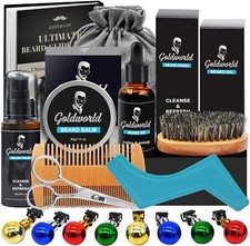 Mens Grooming Kit Facial Hair Care with Beard Balm, Oil, Wash, Brush, Comb +More