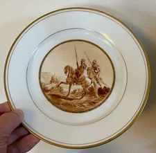 Antique 19th c. Paris Porcelain Plate Egyptian Revival Sepia Horse Desert #5