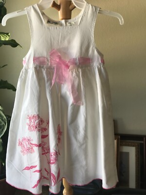 Little Girl's B.T. Kids Size 6 White Floral Design 100% Cotton Summer Dress