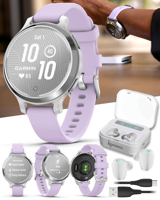 Garmin Lily 2 Active Woman GPS Smartwatch Silver & Purple Jasmine w EarBuds