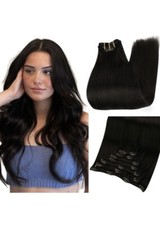 New Full Shine Black Clip in Hair Extension 10  Human Hair Natural Black 7pc