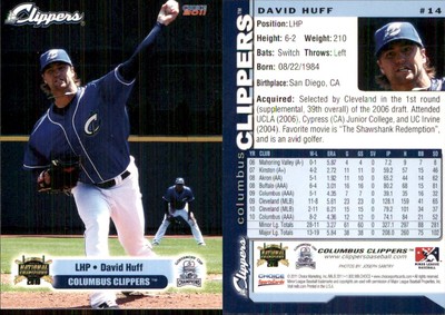 David Huff 2011 Choice Columbus Clippers #14 RC Card FREE SHIP *AutographDen*