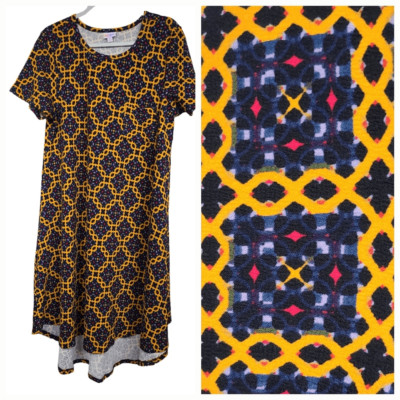 NWT LuLaRoe Carly Dress M 10/12 Black Tribal Tile Jacquard Midi Pocket High Low