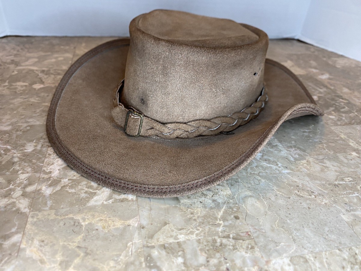 VINTAGE Australian Overlander Genuine Leather Outback Hat 