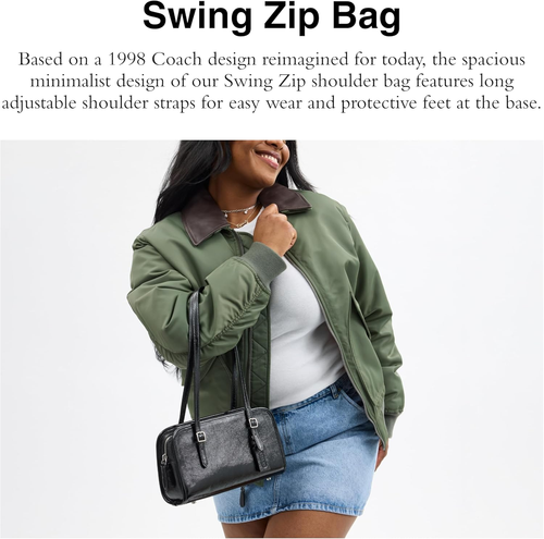 Borsa Coach Crinkle Patent Swing Zip, LH/Nero - Foto 2 di 6
