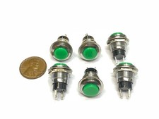 6 Pieces Green small N/O Momentary 12mm push button Switch round 12v on off G23